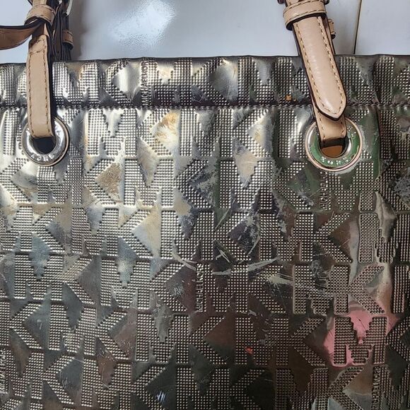Michael Kors Gray MK Metallic Tote Bag - Picture 9 of 12